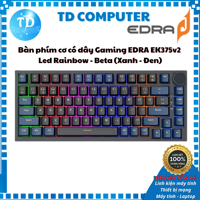 Bàn phím cơ có dây Gaming EDRA EK375v2  Led Rainbow - Beta (Xanh - Đen) - Hàng chính hãng
