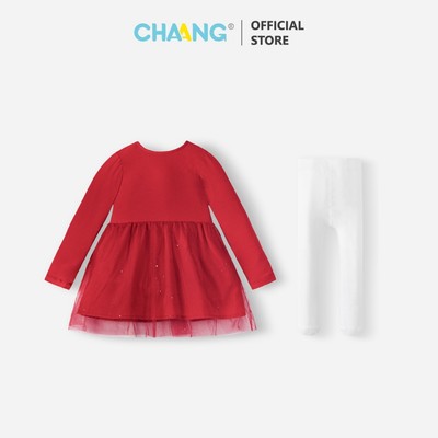 [CHAANG 12M-6Y] Set váy Holiday đỏ kèm quần tất cho bé gái SS26