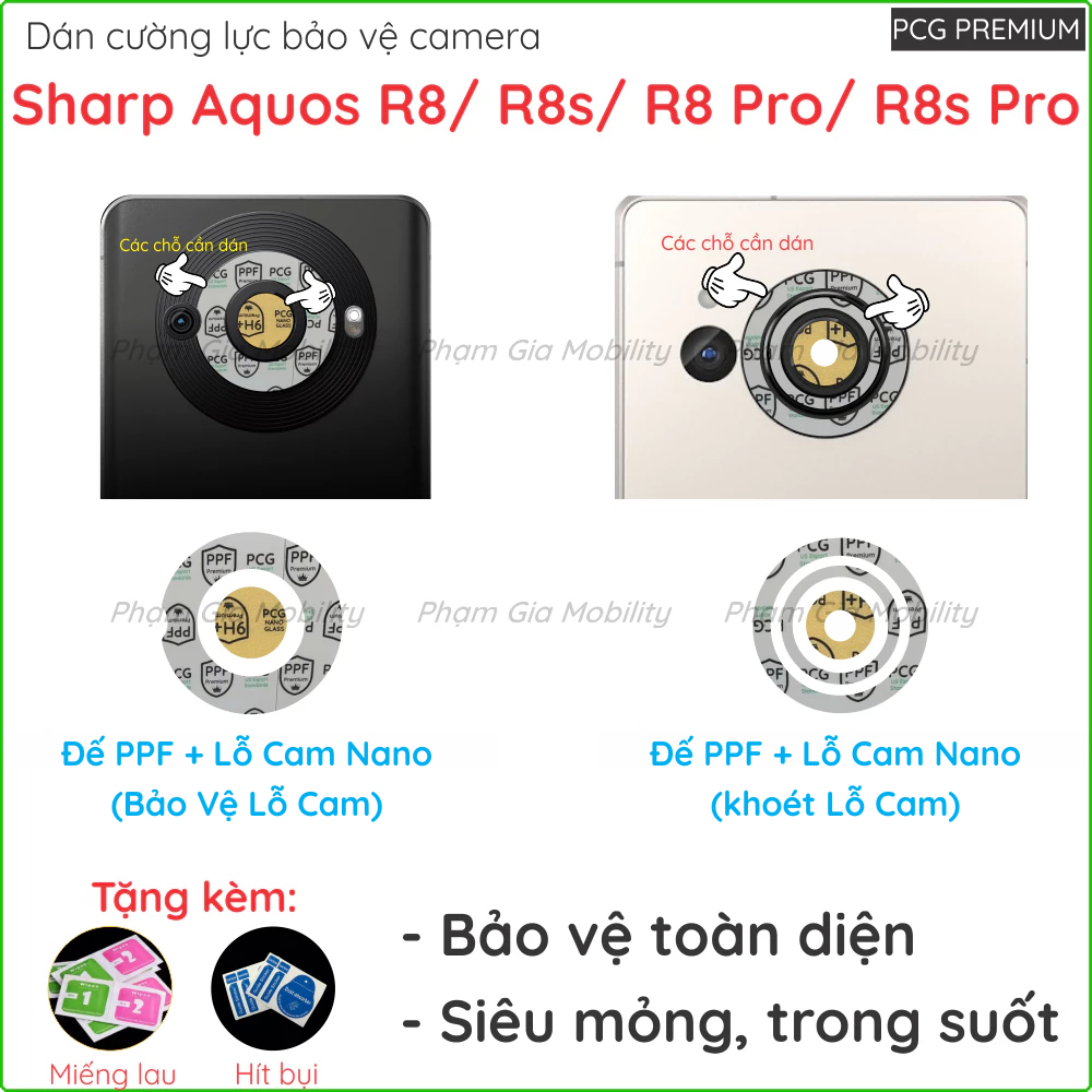 (Mua 1 tặng 1) Dán cường lực camera dành cho Sharp Aquos R8 R8s R8 Pro R8s Pro loại nano chống bể và