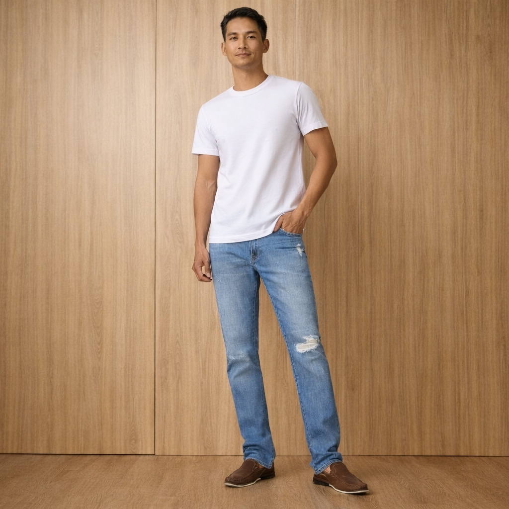 Vis Store - Quần jean nam dáng dài rách gối màu xanh