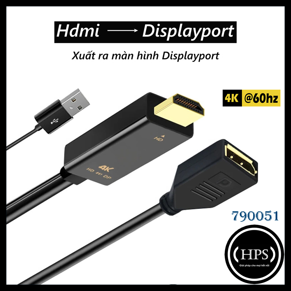 Cáp chuyển Hdmi to DP hỗ trợ 4k60hz/ 2k 144hz dài 1m8 - Dây HDMI ra displayport - HPS