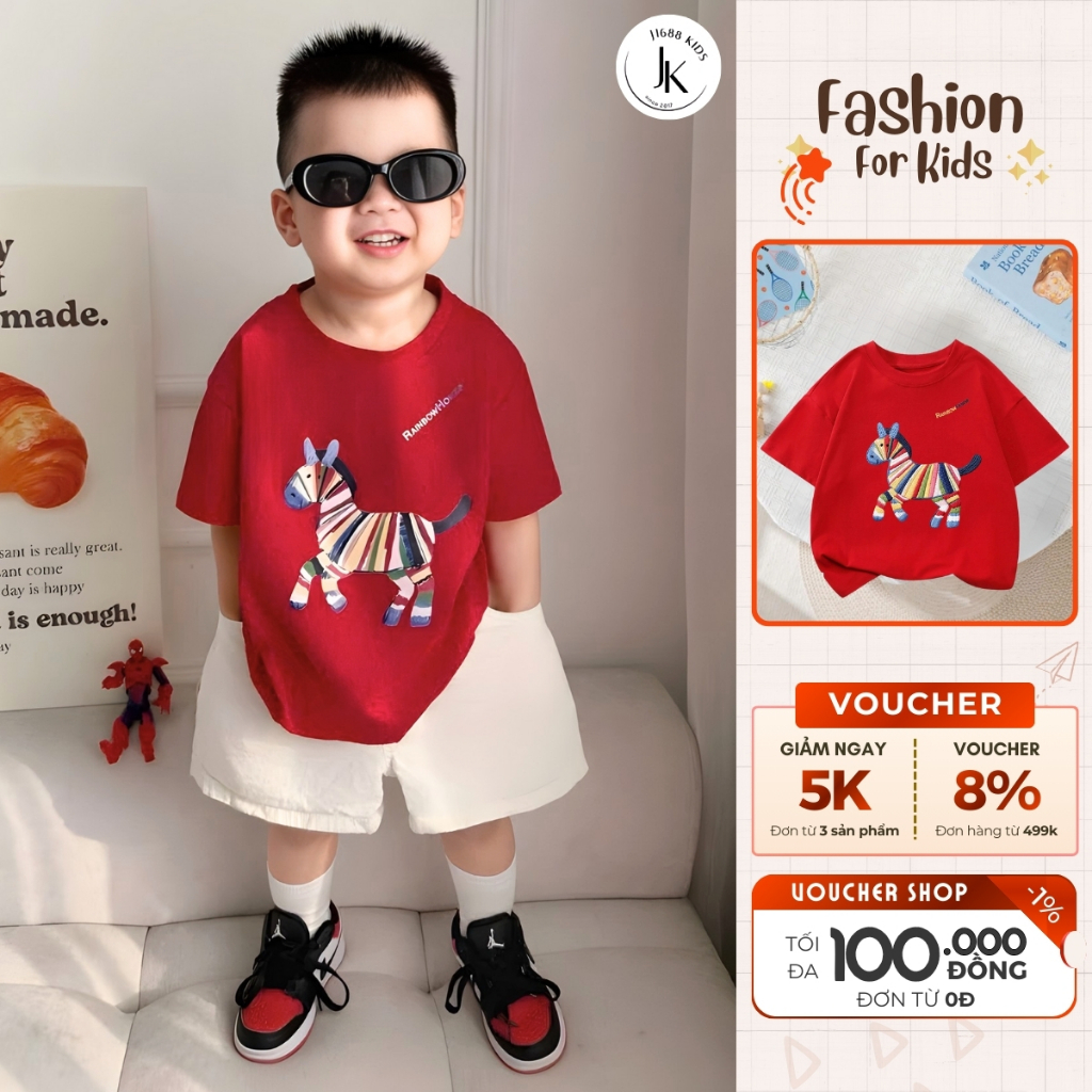 Áo phông trẻ em 7-27kg hình in ngựa dễ thương J1688 KIDS, áo thun cotton mềm mịn thoáng khí - M0060