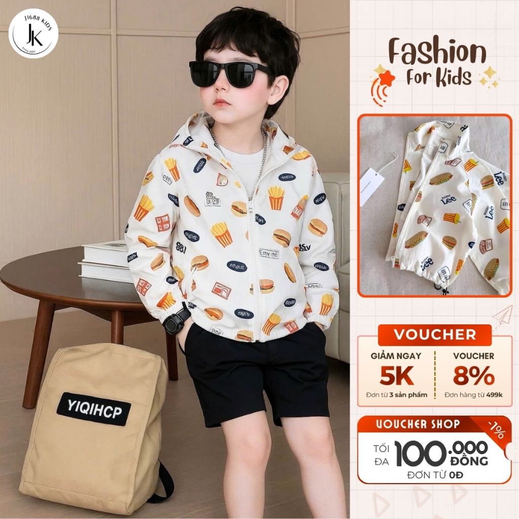 Áo khoác gió dù cho bé 8-29kg in hình dễ thương J1688 KIDS giúp chống bụi chống gió hiệu quả - M0049