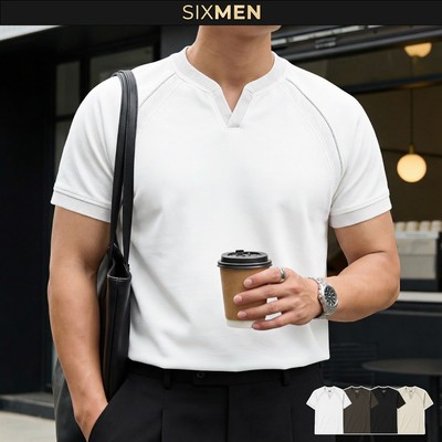 Áo Thun Nam Henley Cổ V SIXMEN Cotton Cao Cấp Co Giãn 2 Chiều Thấm Hút Thoáng Mát Fit Tôn Dáng