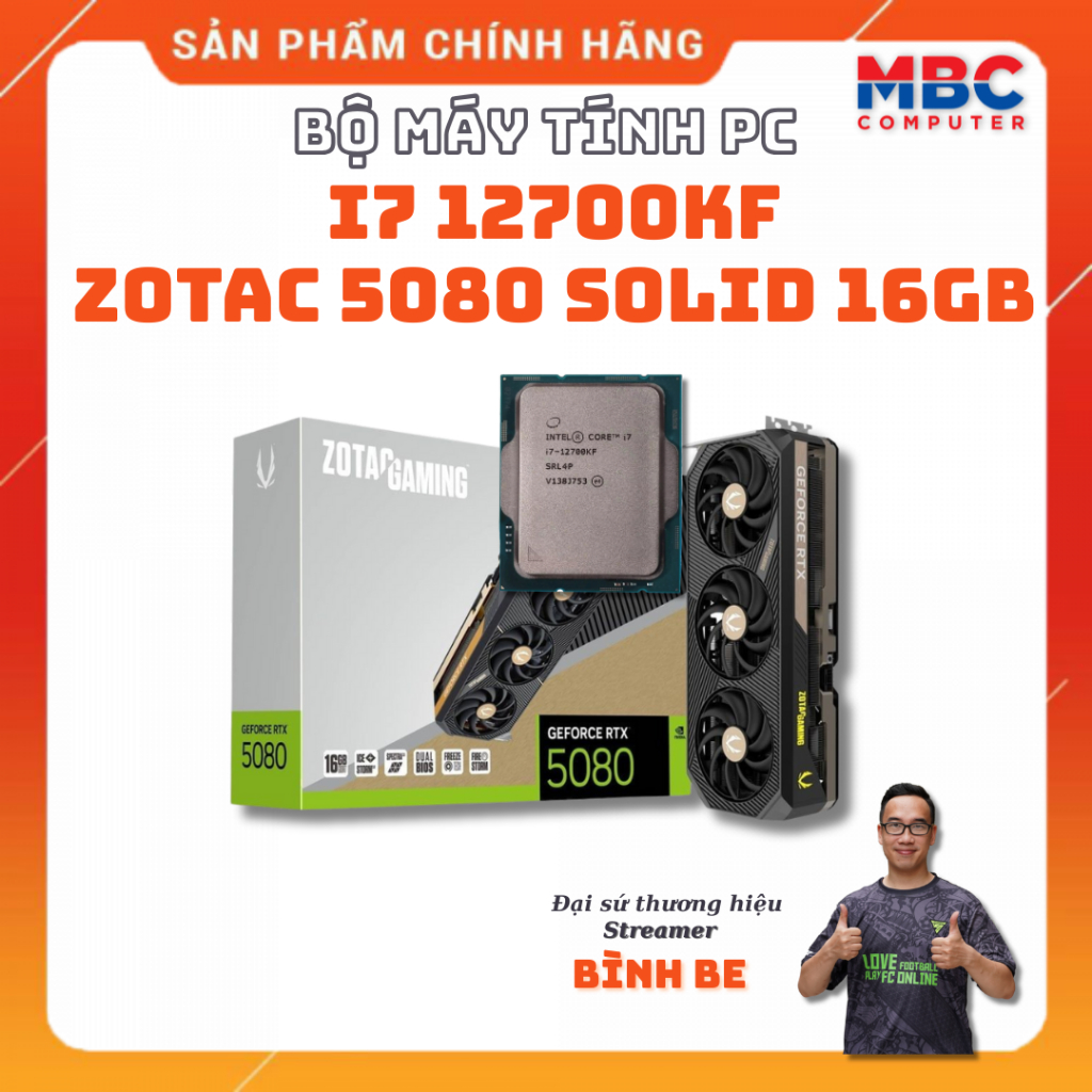 Bộ máy tính bàn PC (12700KF + ZOTAC RTX 5080 SOLID 16GB) - Chính hãng - Bảo hành 36 tháng