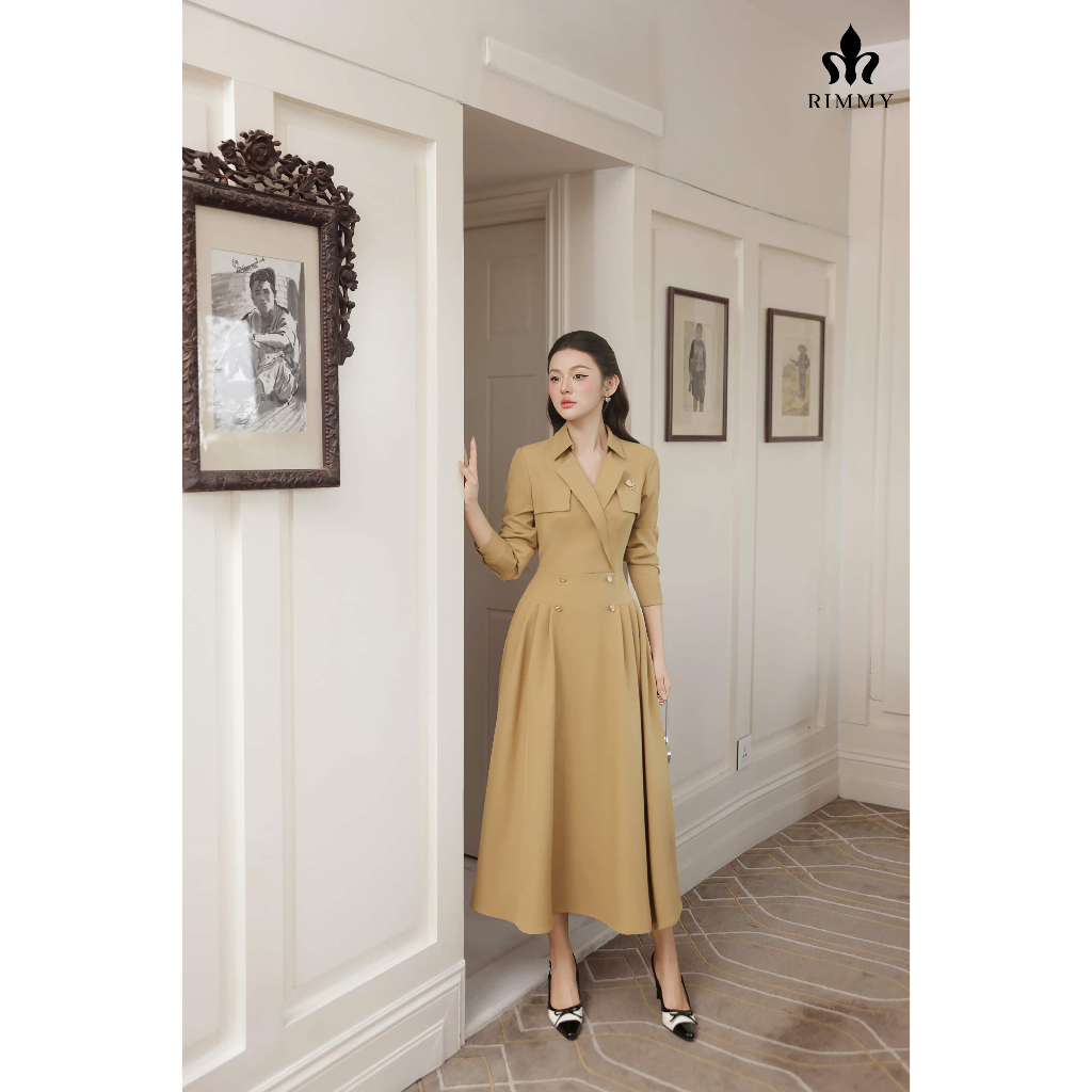 Ethan Đầm Tuytsi Dáng Xòe Dài Cổ Vest Tay Lỡ Thanh Lịch Sang Trọng Thời Trang Thiết Kế Rimmy
