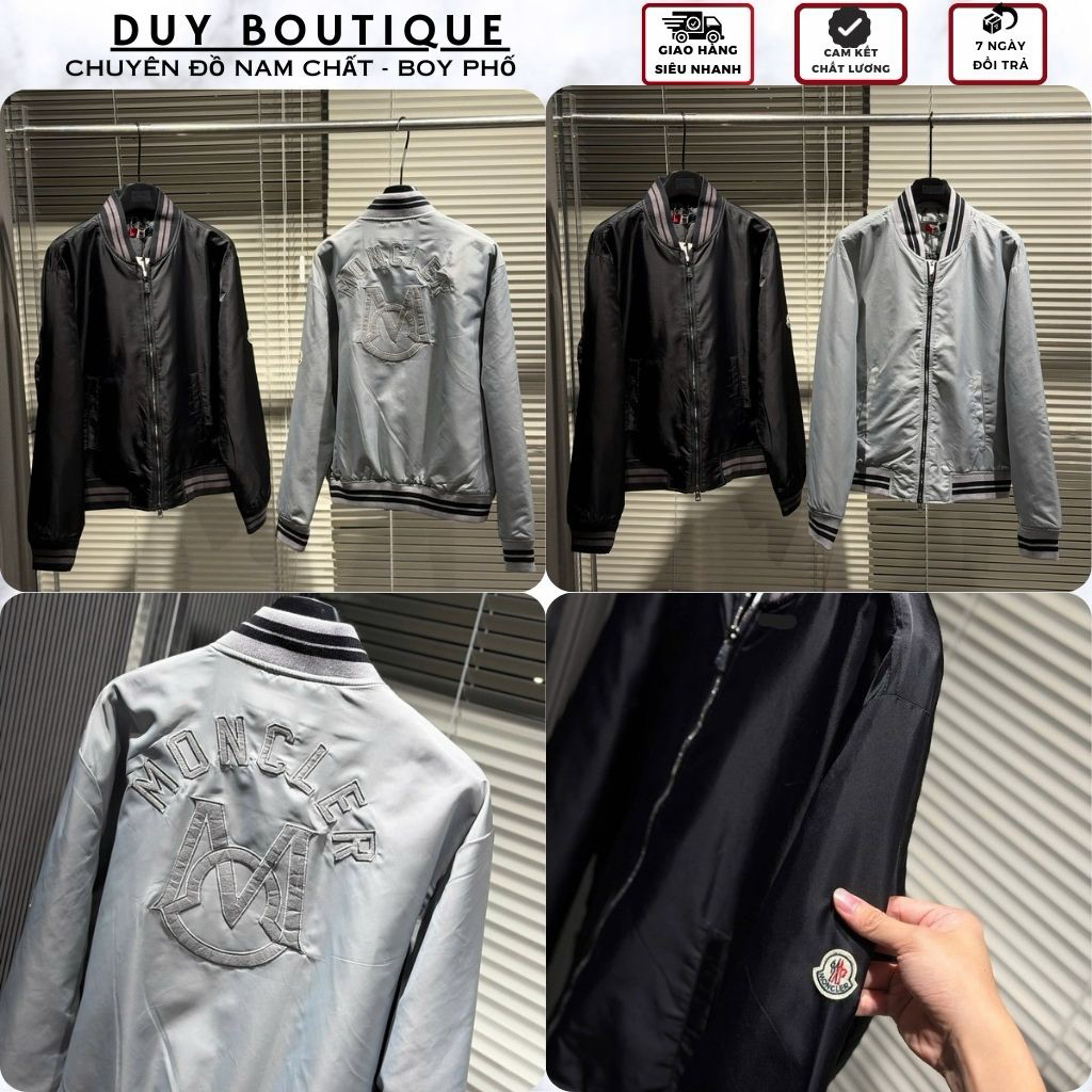 Áo Khoác Bomber MONCLER Chữ Thêu Lưng Cực Đẹp - Áo Khoác Gió Nam Logo Thêu Sắc Nét