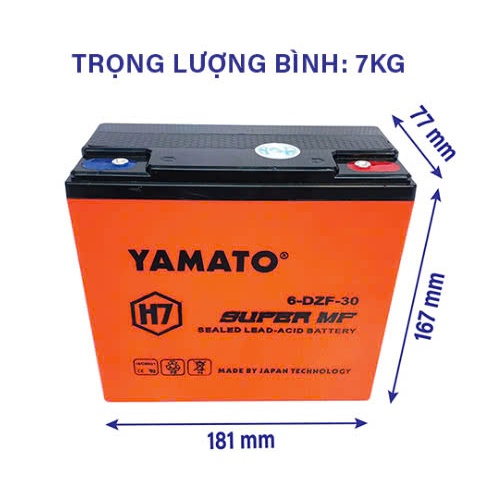 Ắc quy Yamato 12V-30Ah màu Vàng Cam nặng cân YAMATO H7 - 30A
