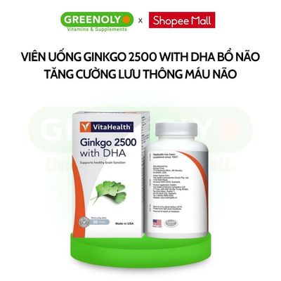 Viên Uống Ginkgo 2000 With DHA  VitaHealth Bổ Não Tăng Cường Lưu Thông Máu Não 30 Viên