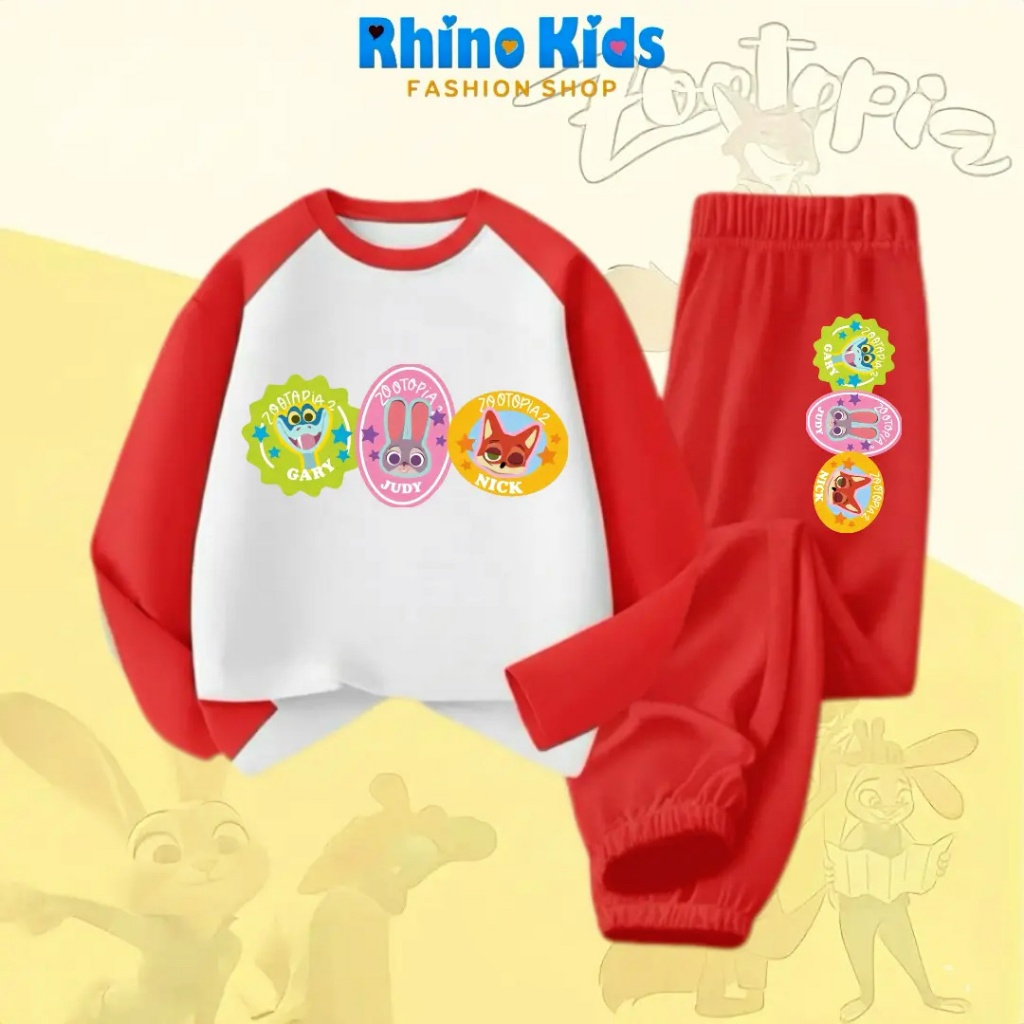 RHINO KIDS FASHION SHOP _ Bộ đồ dài tay bé trai bé gái chất cotton 4 chiều sản xuất Việt Nam - DZ312