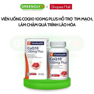 Viên Uống VitaHealth COQ10 100mg Plus Hỗ Trợ Sức Khỏe Tim Mạch, Làm Chậm Quá Trình Lão Hóa 30 Viên