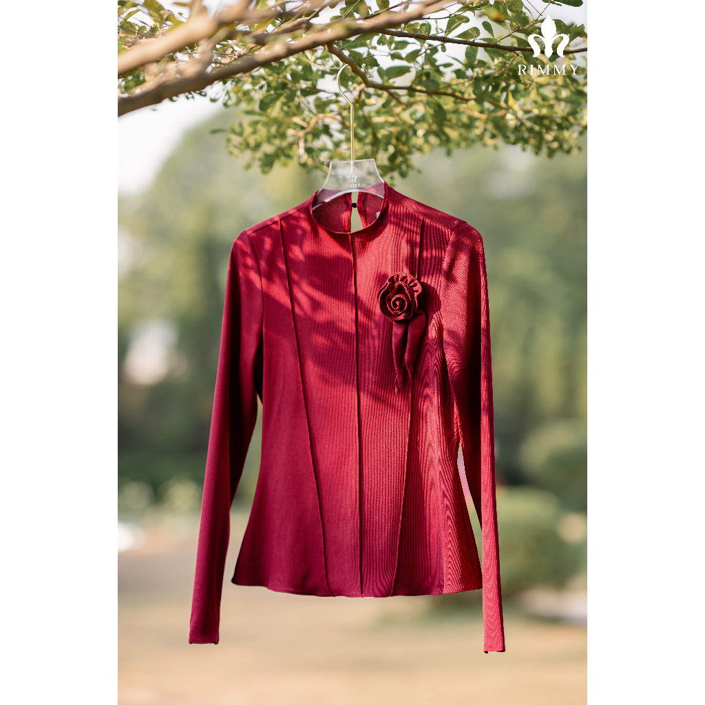 Mari Áo Thun Dài Tay Ôm Eo Đính Hoa Nổi Thanh Lịch Sang Trọng Thời Trang Thiết Kế RIMMY