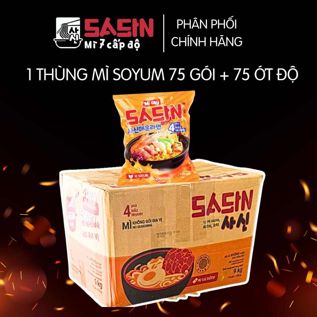 [Giá sỉ] 1 THÙNG 75 GÓI mì SOYUM + kèm 75 ỚT ĐỘ Sasin