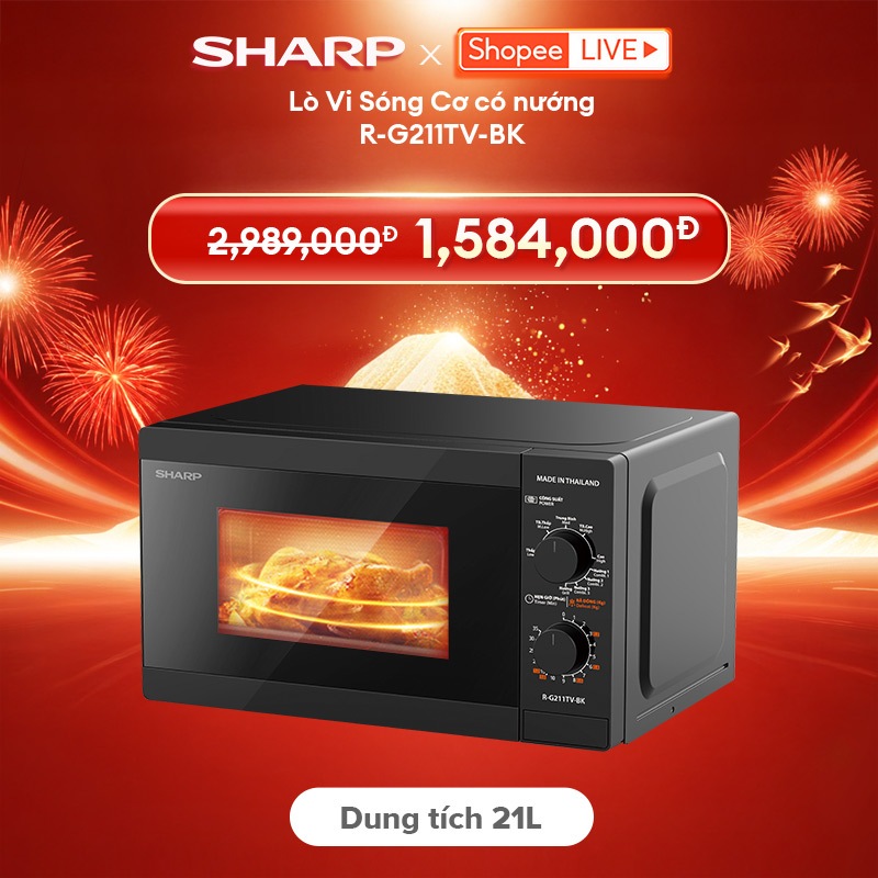 Lò Vi Sóng Cơ Có Nướng R-G211TV-SL/BK 21L [ Công Suất 800W,3 Chức năng nướng kết hợp]