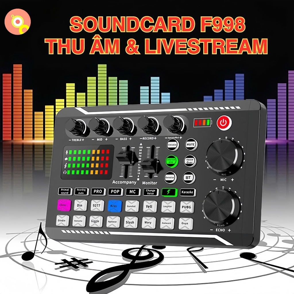 Soundcard Thu Âm F998 Kèm Micro Condenser Livestream Karaoke Chuyên Nghiệp Tại Nhà