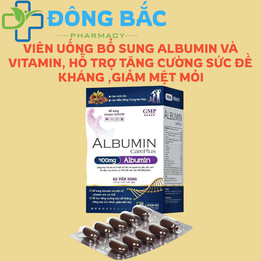 VIÊN UỐNG BỔ SUNG ALBUMIN VÀ VITAMIN, HỖ TRỢ TĂNG CƯỜNG SỨC ĐỀ KHÁNG ,GIẢM MỆT MỎI HỘP 60 VIÊN