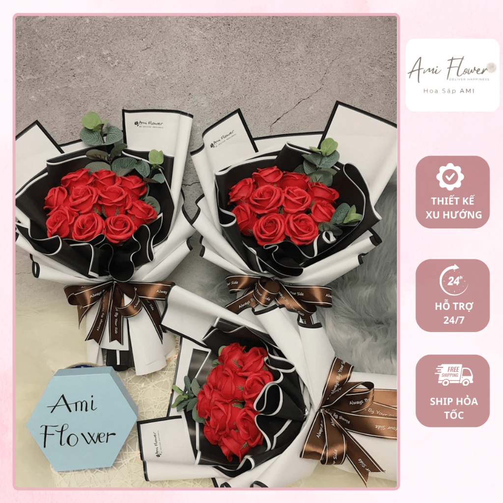 [HOẢ TỐC HCM QUÀ TẶNG VALENTINE 14/2] Bó hoa sáp thơm AMI FLOWER 10 bông – Tặng kèm túi và thiệp, quà tặng sinh nhật