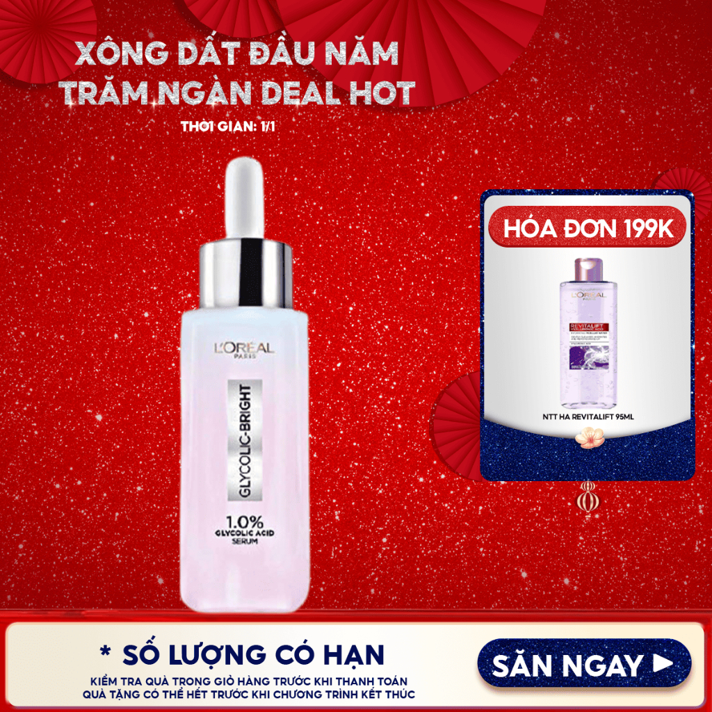 Serum L'oreal Tinh Chất Mờ Thâm Nám Sau 2 Tuần L'oreal Glycolic-Bright Instant Glowing Serum 30ml
