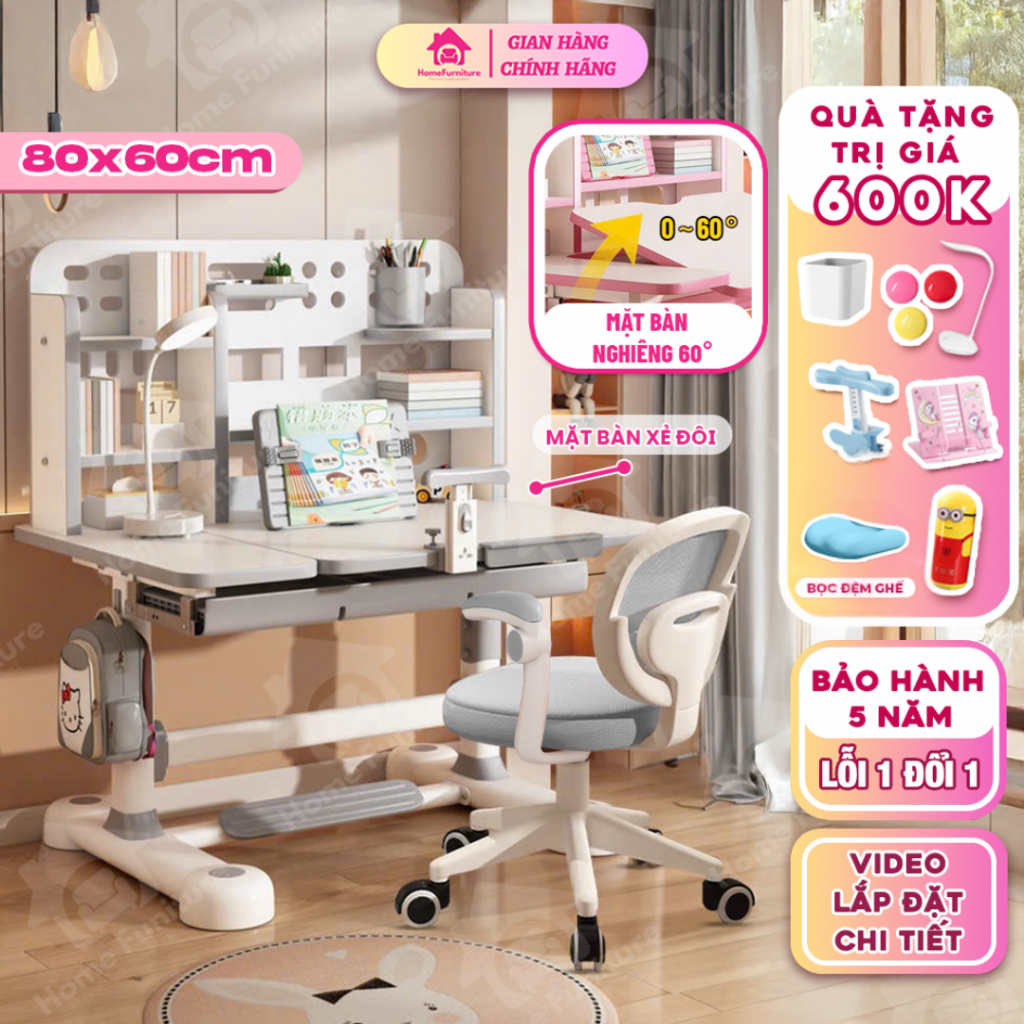 Bộ Bàn học thông minh E09 ghế xoay 360 độ, mặt bàn nghiêng 60 độ , kèm nhiều quà