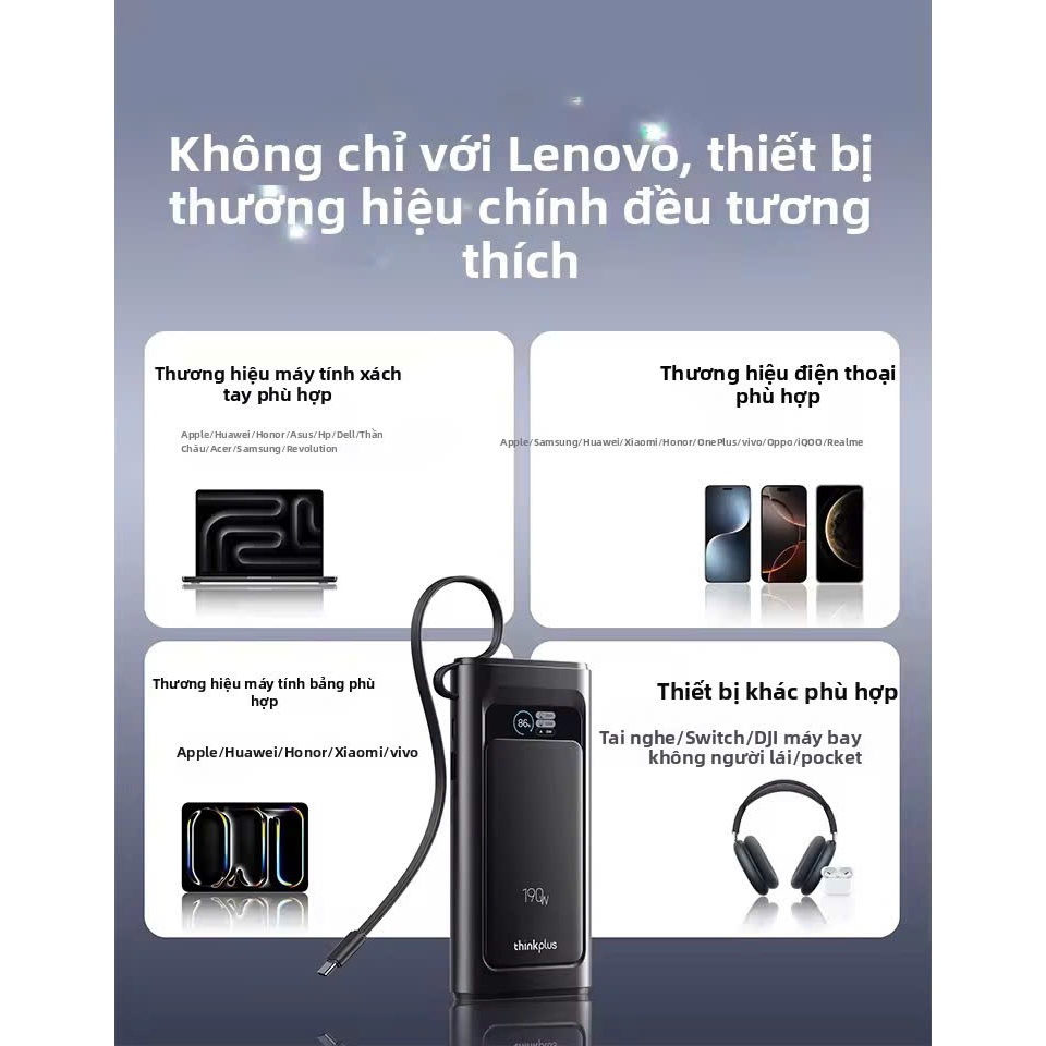 Sạc Dự Phòng Lenovo Thinkplus Linxt - 190W - 20.000 mAh - Màn Hình LED Mầu - Pin Xe Điện 21700 | BigBuy360 - bigbuy360.vn