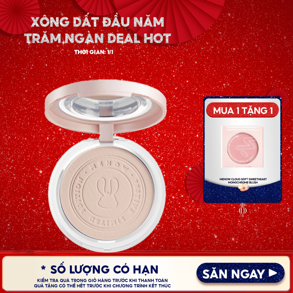 [Vietnam Edition] Phấn Phủ Nén MENOW Kiềm Dầu, Không Thấm Nước Matte Tulle Makeup Powder 8.5g