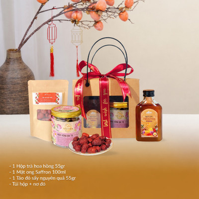 Set  quà trung thu Saffron ngâm mật ong 130gr, trà nụ hồng táo đỏ thương hiệu Saffron Việt Nam