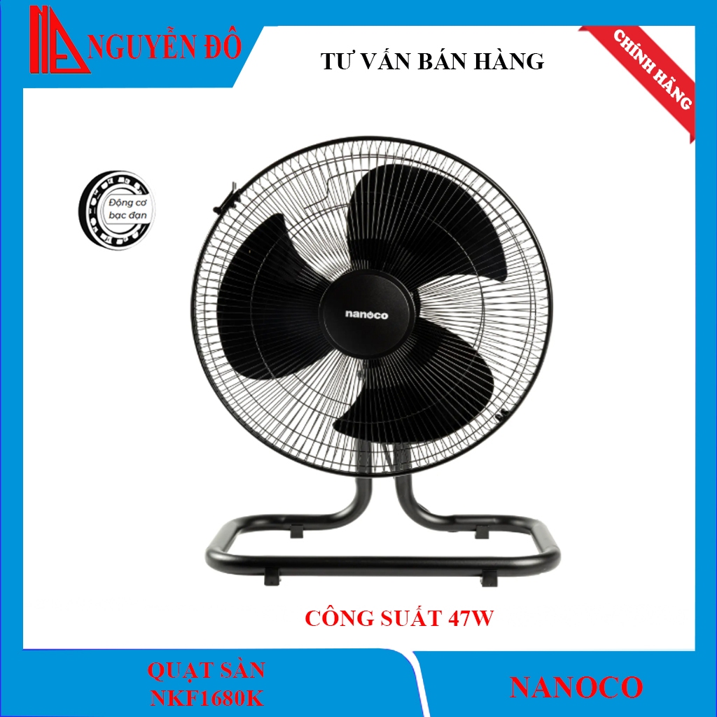 Quạt sàn Nanoco NKF1680K với công suất 47W, động cơ motor dây đồng-bạc đạn làm mát mạnh mẽ, bền bỉ v