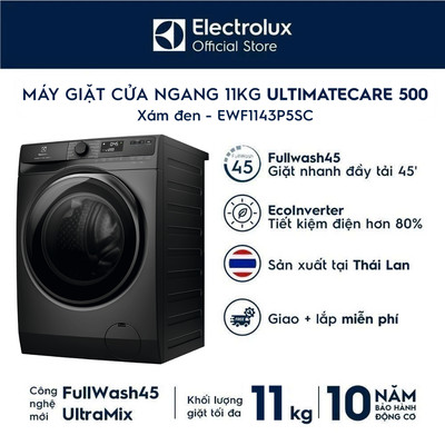 Free giao lắp - Máy giặt cửa ngang Electrolux 11kg UltimateCare 500 xám đen EWF1143P5SC - Fullwash45, EcoInverter