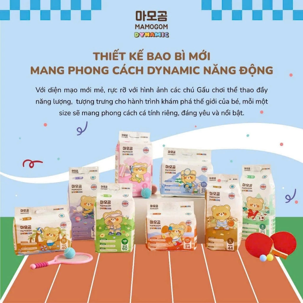 [Chính Hãng] Tã/bỉm Mamogom Dynamic siêu mỏng mềm mại, chống tràn, thấm hút tốt đủ size cho bé