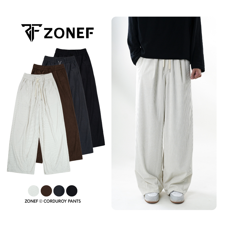 Quần Dài Nhung Tăm Ống Rộng Cạp Chun ZONEF STUDIO Có Dây Rút, Quần Form Suông Unisex Nam Nữ Trẻ Trun