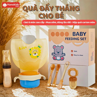 [Tặng Kèm Túi Quà + Thiệp] Quà Đầy Tháng Hanokids Cho Bé Gái/Bé Trai - Set 6 Món Ăn Dặm Cao Cấp, Hộp Quà Đẹp