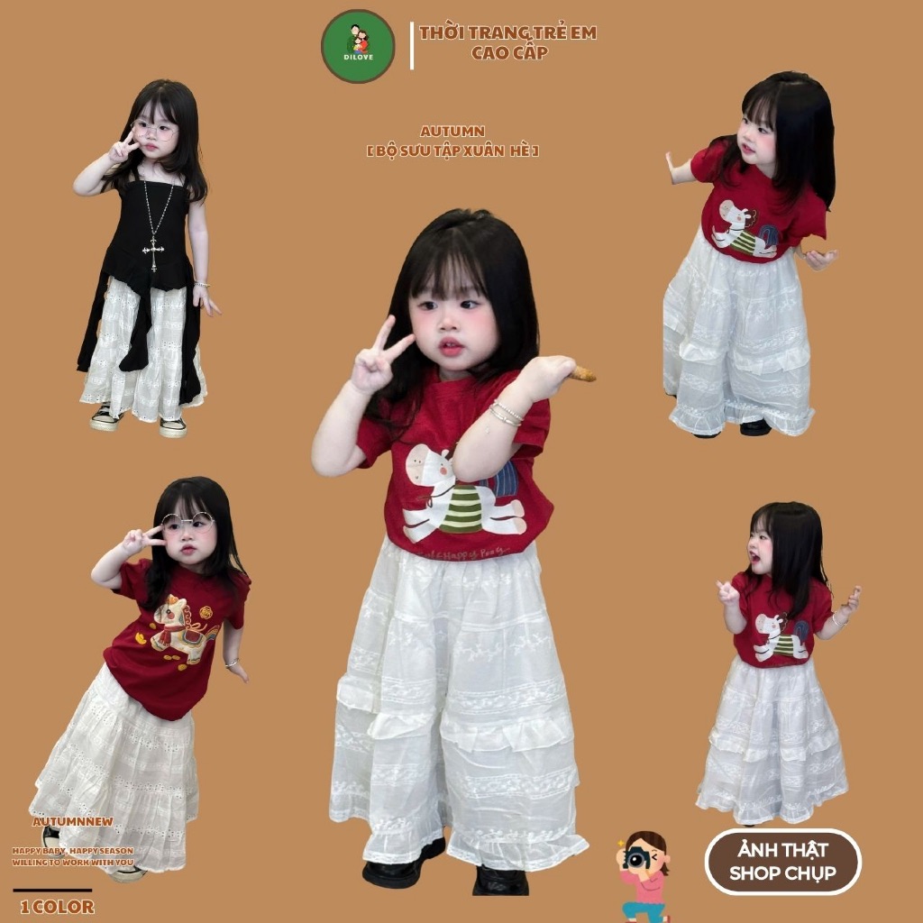 Váy maxi cho bé gái DILOVE Chân váy cho bé gái Váy ren maxi cho bé gái dáng dài chất liệu cao cấp vá