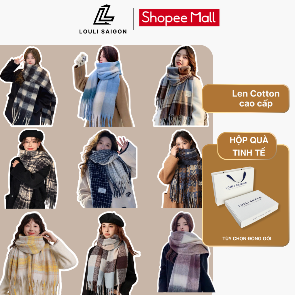 Khăn len quàng cổ mùa đông cashmere LOULI SAIGON, chất cotton mềm mại dành cho nam nữ làm quà tặng KTH
