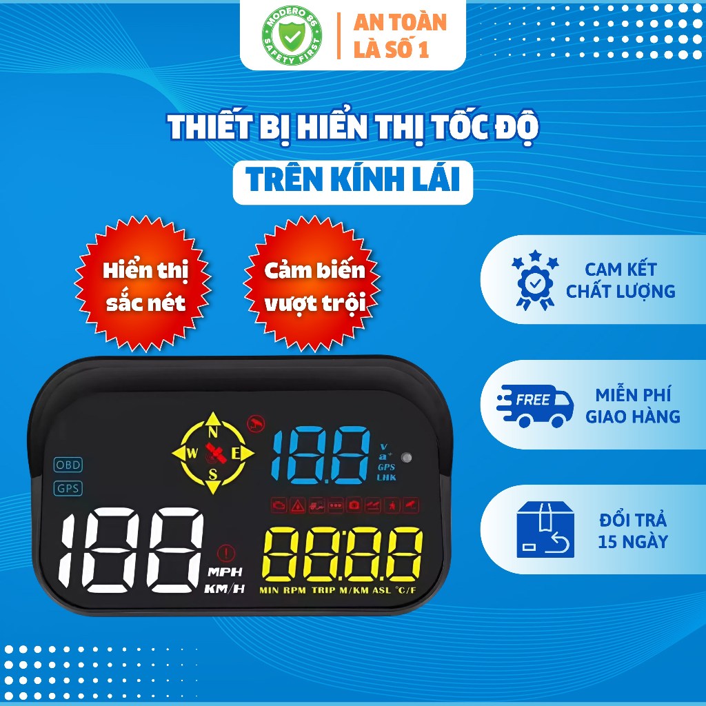Thiết Bị Cảnh Báo và Hiển Thị Tốc Độ Trên Kính Lái HUD H1N/H1AS - Cảnh Báo Camera phạt nguội Cho Xe 