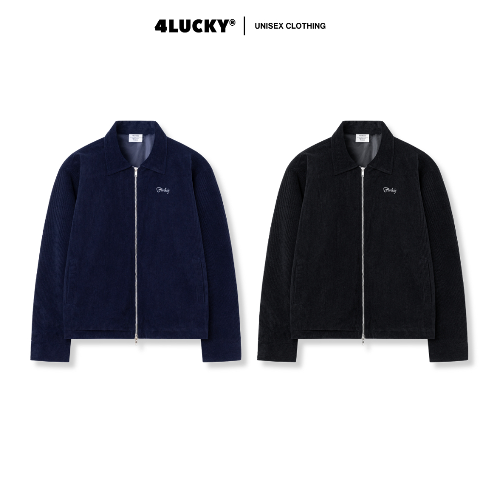 Áo Khoác Nhung Gân Khóa Zip 2 Đầu Unisex 4Lucky 6168, Jacket Nhung Thêu Chữ "4Lucky" Nam Nữ