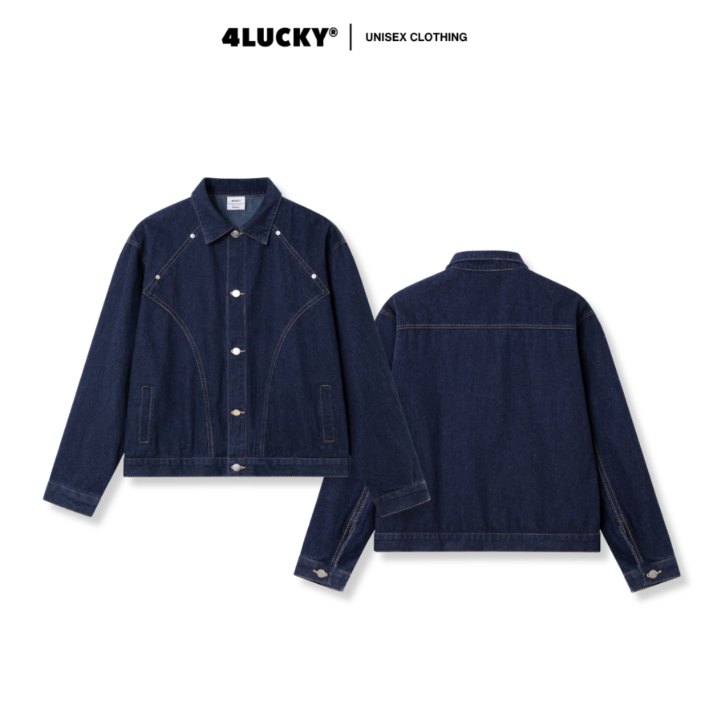 Áo Khoác Jean Phối Rã Unisex 4Lucky 6165, Áo Khoác Chất Denim Có Túi Trong, Denim Jacket Nam Nữ