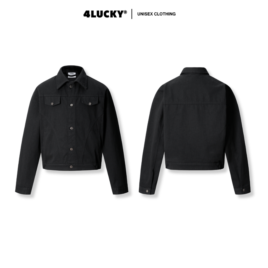 Áo Khoác Jean Phối Rã Đối Xứng Unisex 4Lucky 6164, Áo Khoác Denim Có Túi Trong Phong Cách Trẻ Trung