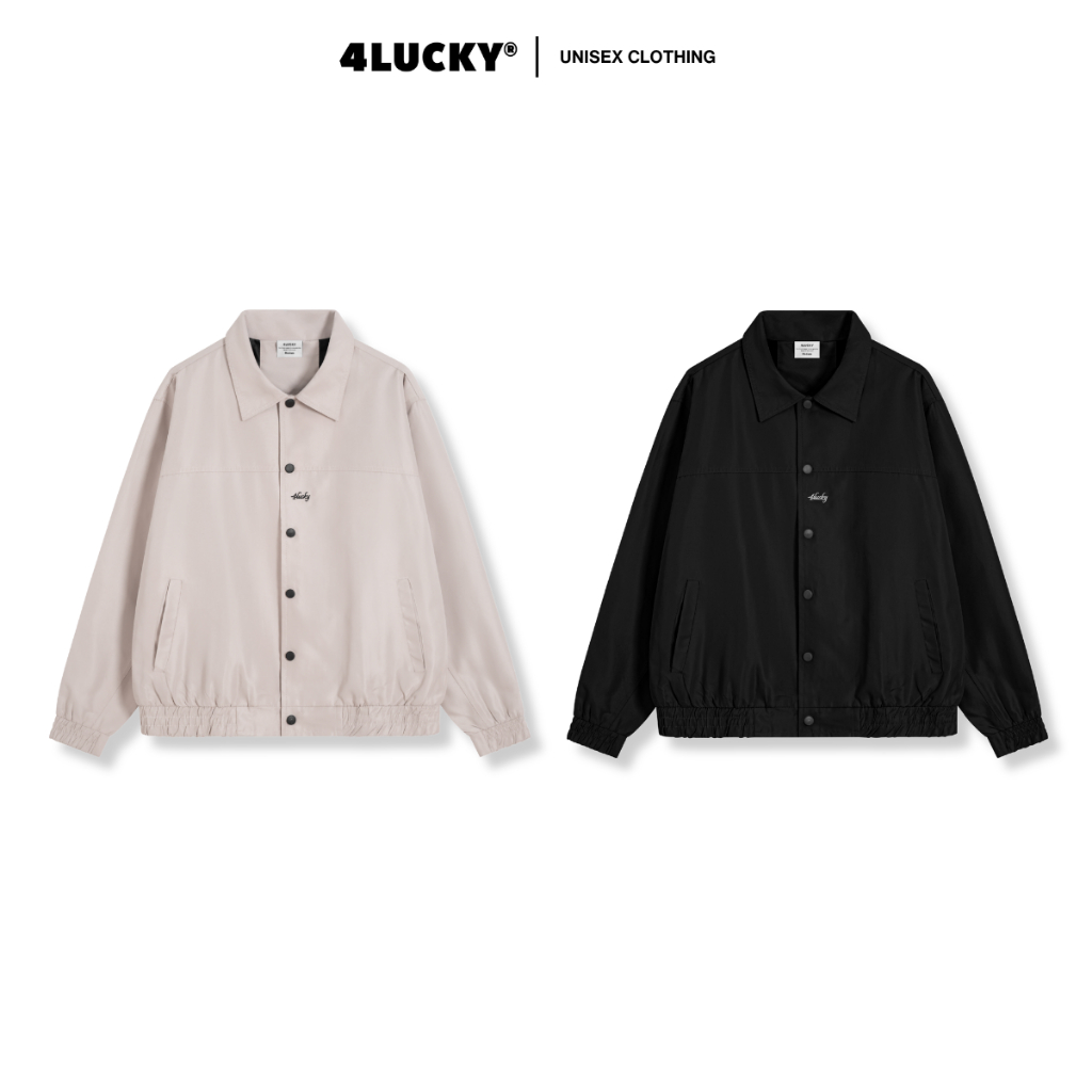 Áo Khoác Dù Giả Kaki Form Boxy Unisex Phối Rã Thêu 4Lucky 6158, Áo Khoác Nút Bấm Có Túi Trong Nam Nữ