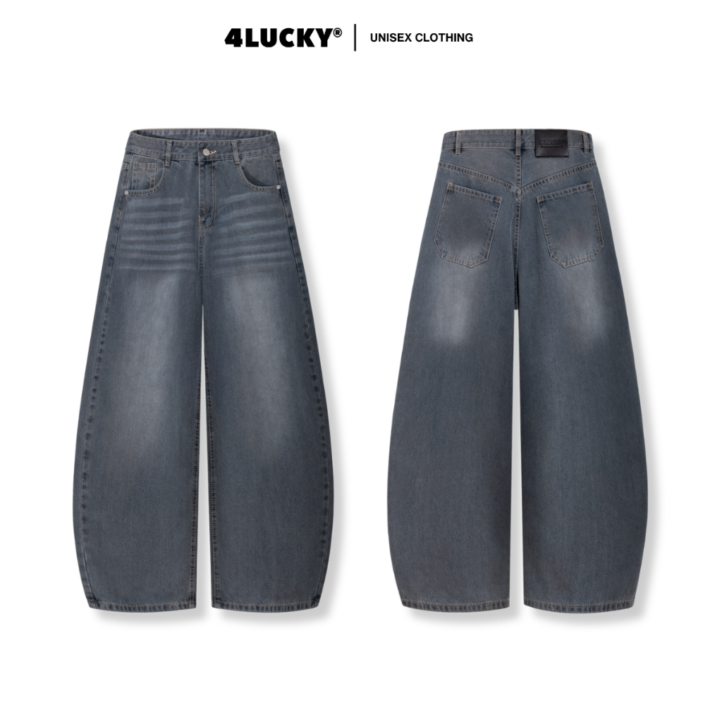 Quần Jean Ống Vòm Wash Vintage Unisex 4Lucky 6227, Quần Jean Form Rộng Nam Nữ Phong Cách Streetwear
