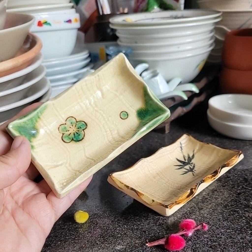 Dĩa nhỏ, chén chấm Gốm sứ nhật (2hand) chữ nhật, dáng thuyền