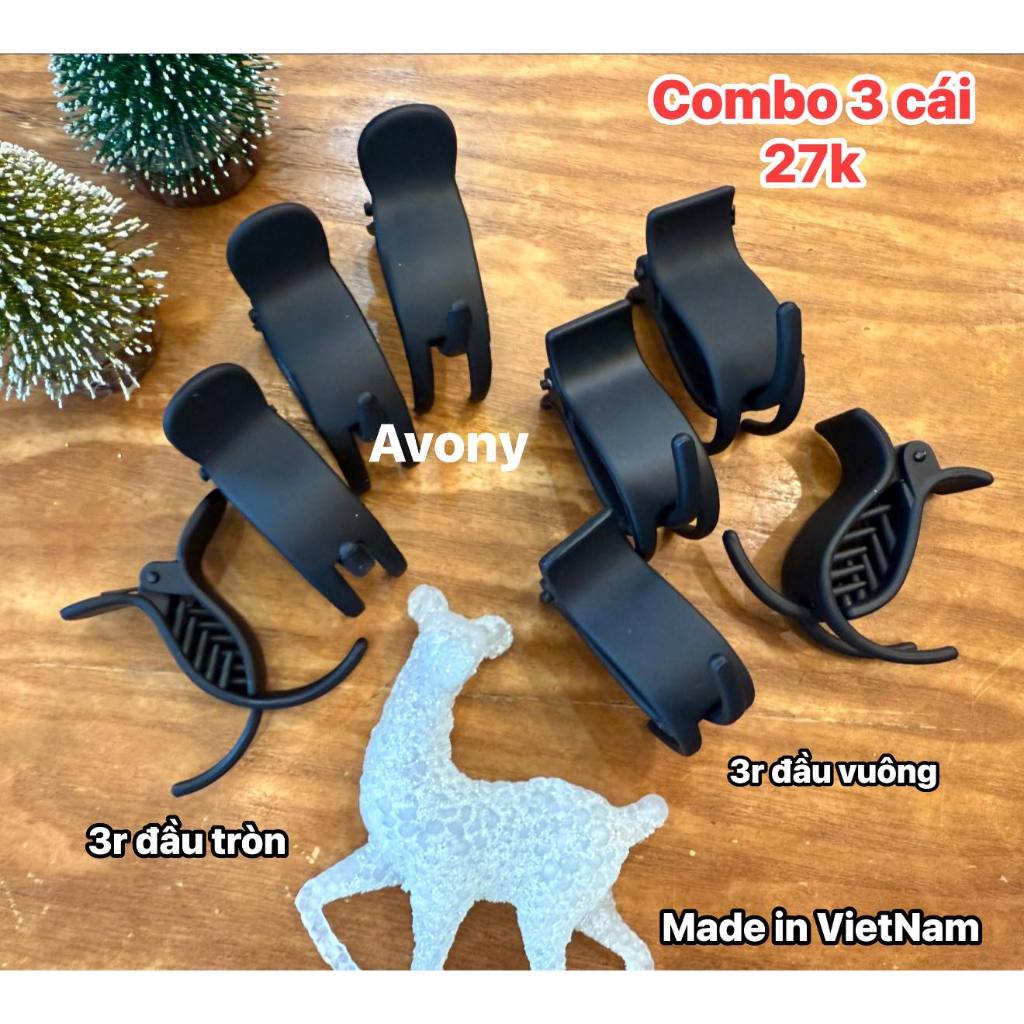 combo 3 Kẹp tóc càng cua 3 răng nhám màu đen trơn (hàng Việt Nam)