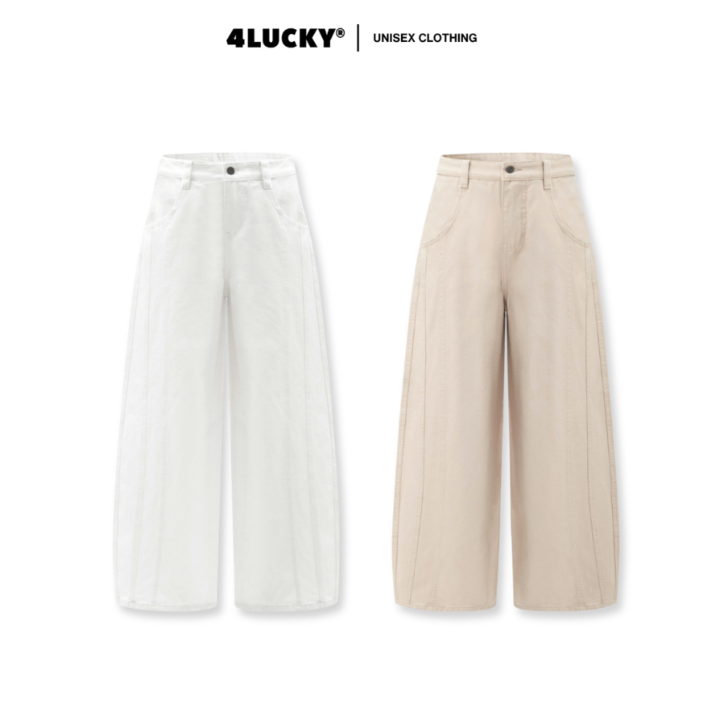 Quần Kaki Ống Rộng Phối Rã Unisex 4Lucky 6224, Quần Ống Rộng Thời Trang Nam Nữ Phong Cách Basic