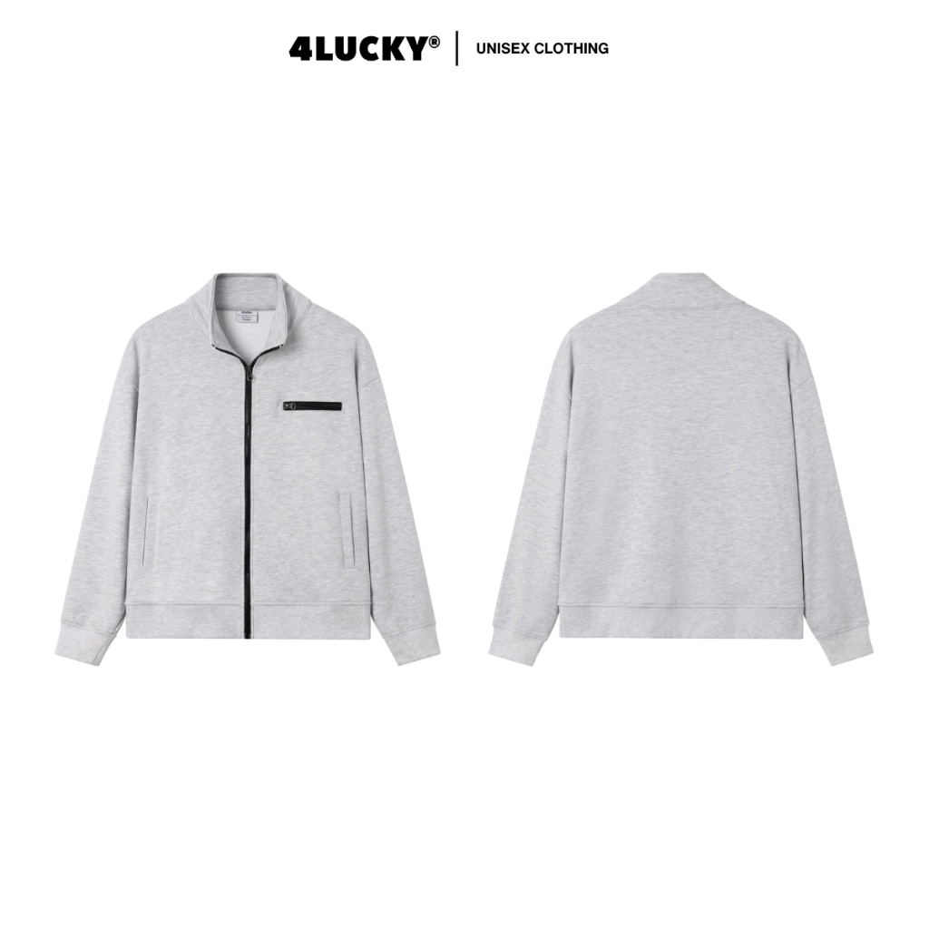 Áo Khoác Nỉ 2 Da Cổ Cao Form Boxy 4Lucky 6160, Hoodie Zip Unisex Local Brand Chính Hãng