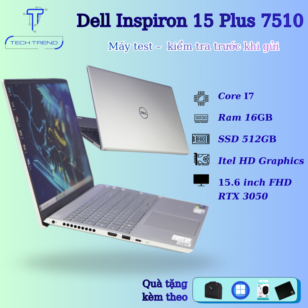 Dell Inspiron 15 Plus 7510, Core i7-11th, Ram 16GB, SSD 512, Card RTX 3050, 15.6inch FHD cao cấp