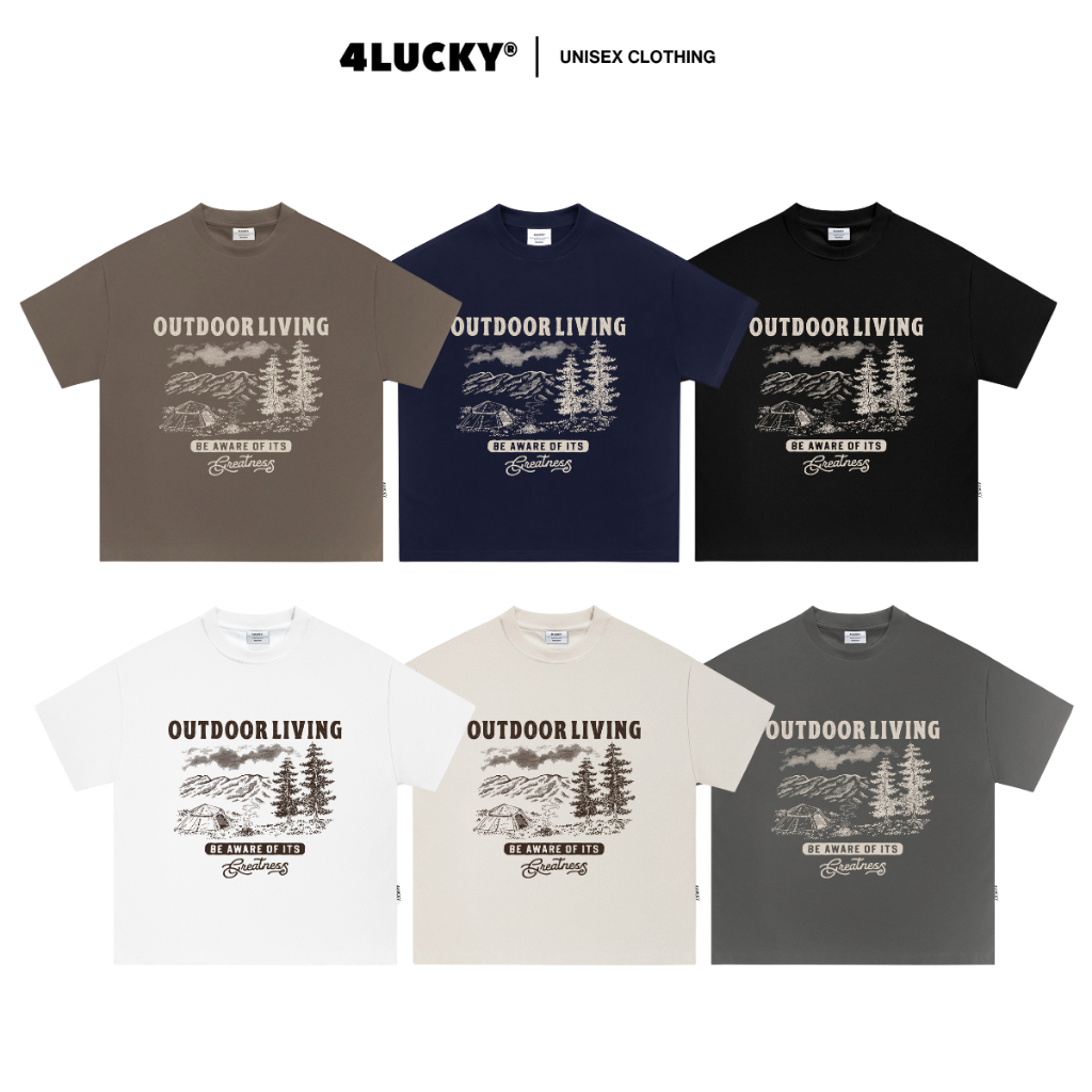Áo Thun Boxy OUTDOOR Living Tone Đất 4LUCKY 6407, Áo Thun Form Boxy Nam Nữ Chất Cotton Co Giãn Thoán