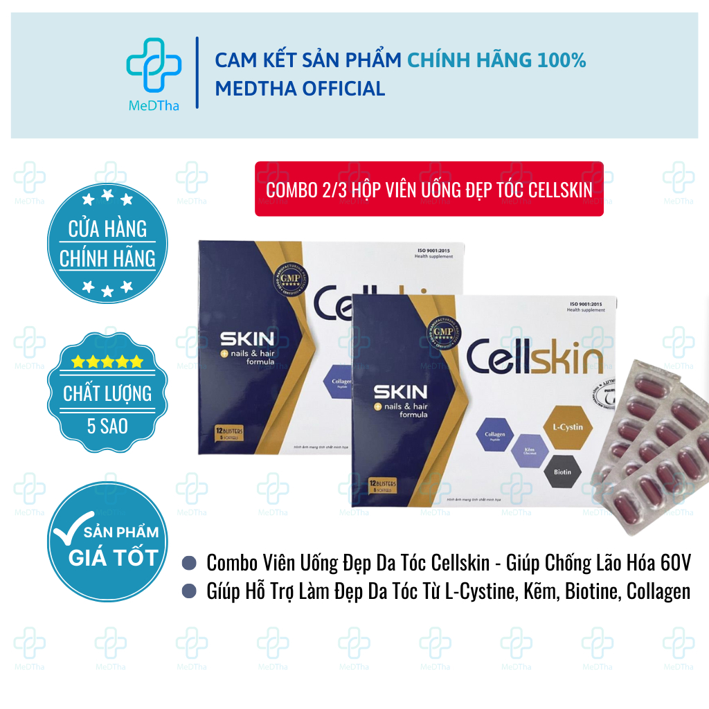 [COMBO 2/ 3 HỘP] Viên Uống Đẹp Da Tóc Cellskin - Giúp Chống Lão Hóa, Giảm Mụn, Mọc Tóc (Hộp 60 Viên)