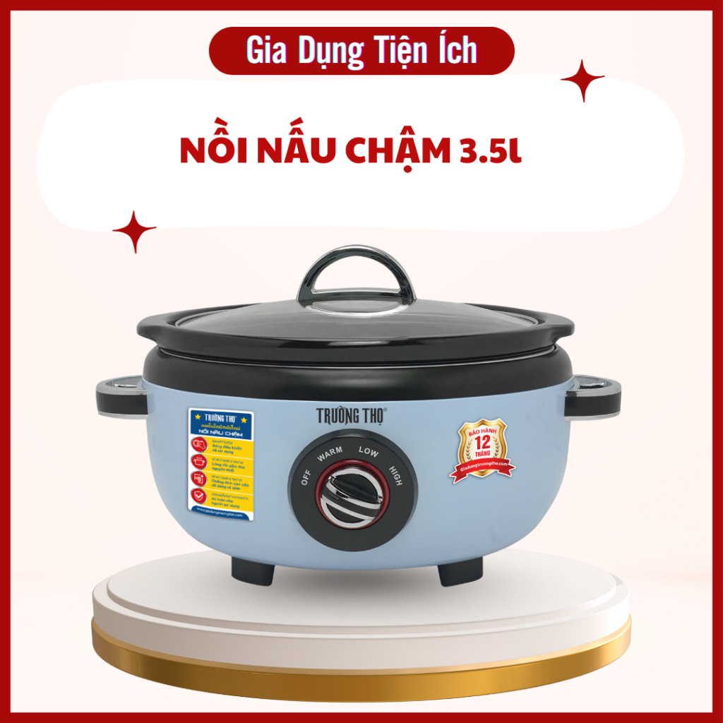 Nồi nấu chậm Trường Thọ lòng sứ cao cấp, dung tích 2,5L-3,5L Hầm, Nấu Cháo, Kho Cá, Chống Tràn