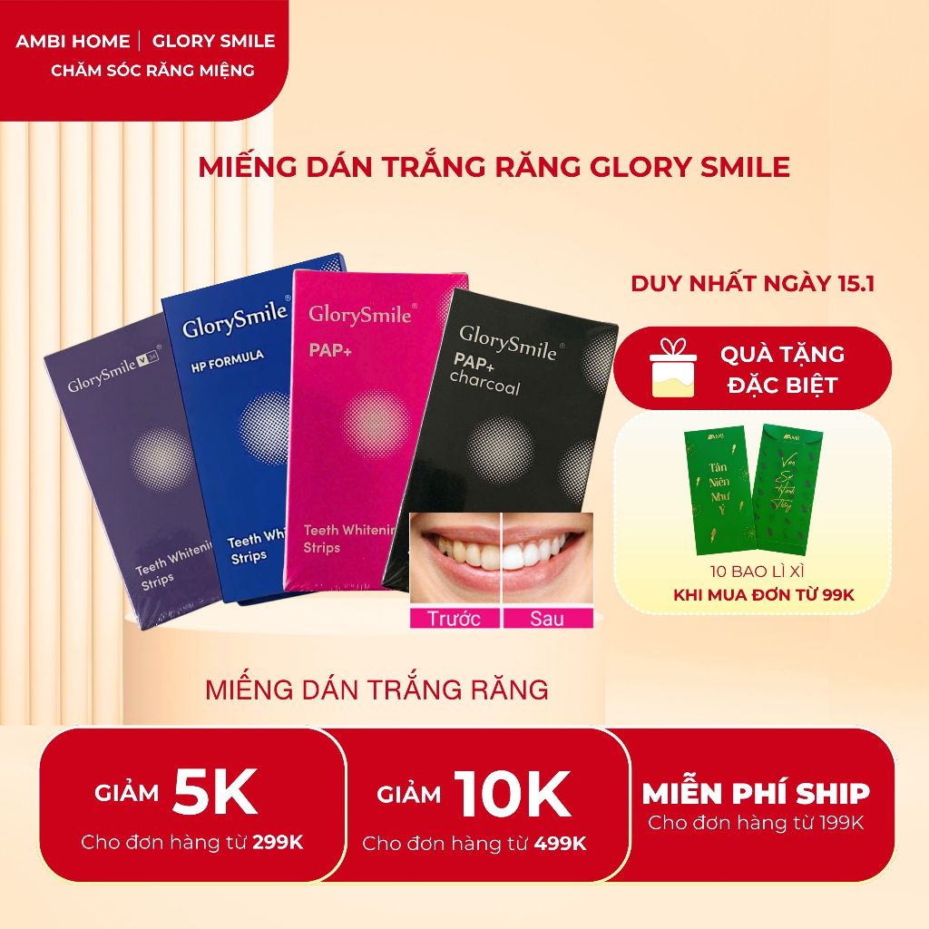 Miếng dán trắng răng GLORY SMILE hiệu quả tức thì, không gây ê buốc, an toàn, hiệu quả tại nhà