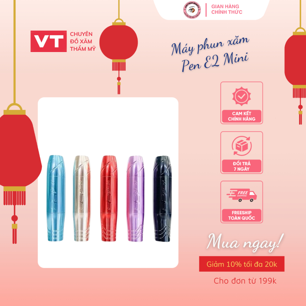 Máy Pen E2S mini siêu ếm,máy phun xăm điều chỉnh trokes logo chìm hàng chính hãng