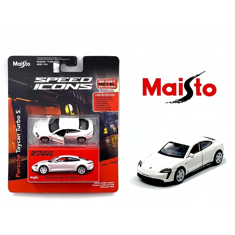 Mô hình xe Porsche Taycan Turbo S white Speed Icon bằng kim loại tỉ lệ 1:64 Maisto 15708